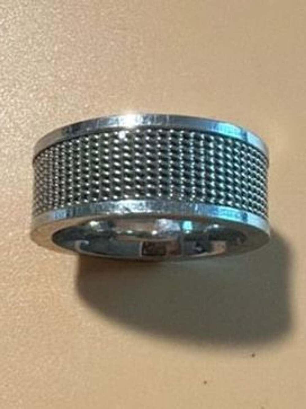 Stainless Steel Mesh Center 8mm Band Silver Ring